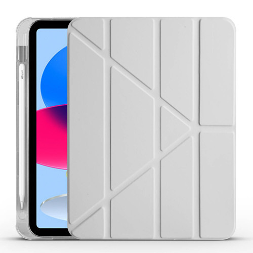 iPad 11.Nesil 2025 Kılıf MKST Tri Folding Kalem Bölmeli Standlı Kılıf - Gri