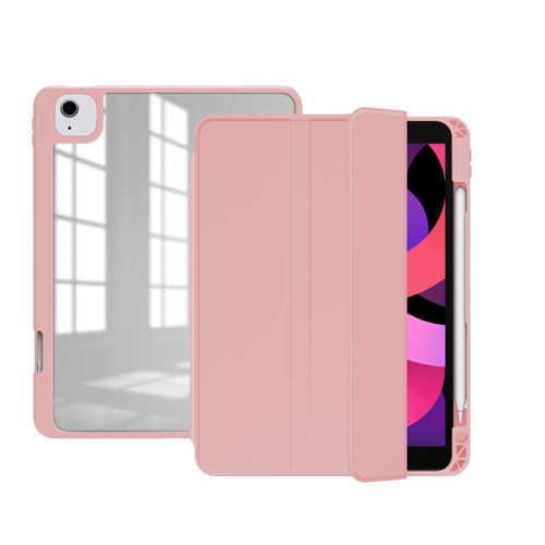iPad Air 11 2025 M3 Kılıf MKST Nort Arkası Şeffaf Standlı Kılıf - Pembe