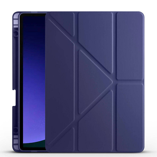 Galaxy Tab S9 Kılıf Uyumlu MKST Tri Folding Kalem Bölmeli Standlı Kılıf-Lacivert