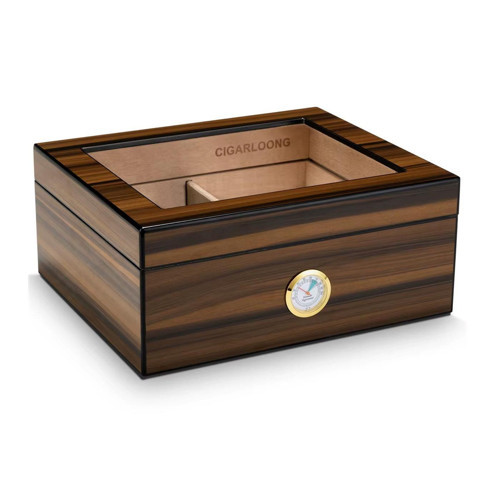 Camlı Puro Kutusu Humidor Ceviz 50's