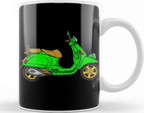 Vespa Lover Green Scooter Kupa Bardak Porselen