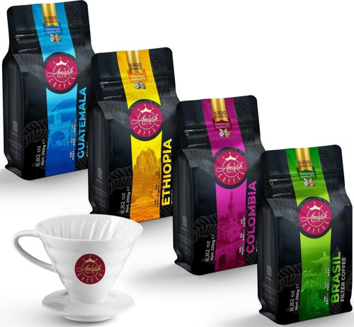 Dünya Filtre Kahve Seti 4 X 250 Gram Öğütülmüş – Seramik Demleme Fincanı (v60)