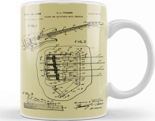 Fender Guitar Patent Kupa Bardak Porselen