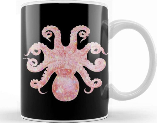 Pink Holographic Octopus Kupa Bardak Porselen