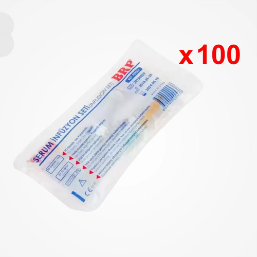 Serum Seti (İnfüzyon Seti) Kilitli (Vidalı Uç) Yeşil Uçlu 100 Adet (25'li x 4 Paket)