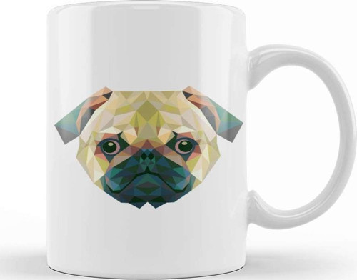 Geometric Animal Pug Dog Kupa Bardak Porselen