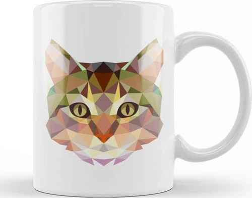 Geometric Animal Cat Kupa Bardak Porselen