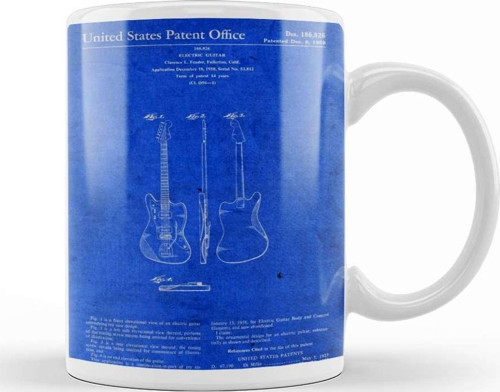 Fender Guitar Patent 02 Kupa Bardak Porselen