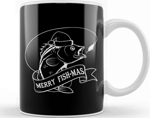 Christmas Merry Fishmas Kupa Bardak Porselen