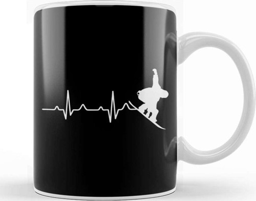 Cool Snowboarder Heartbeat Snowboarding Heart Beat Kupa Bardak Porselen