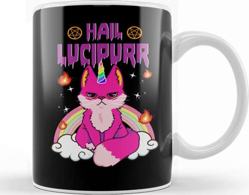 Cute & Funny Satanic Hail Lucipurr Rainbow Emo Cat Kupa Bardak Porselen
