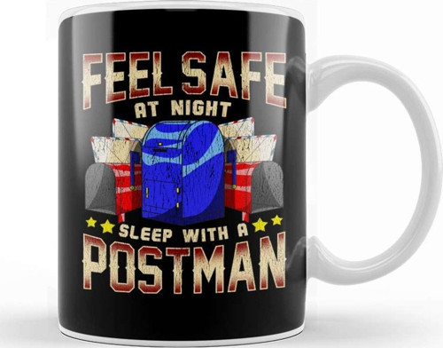 Funny Feel Safe At Night Sleep With A Postman Pun Kupa Bardak Porselen