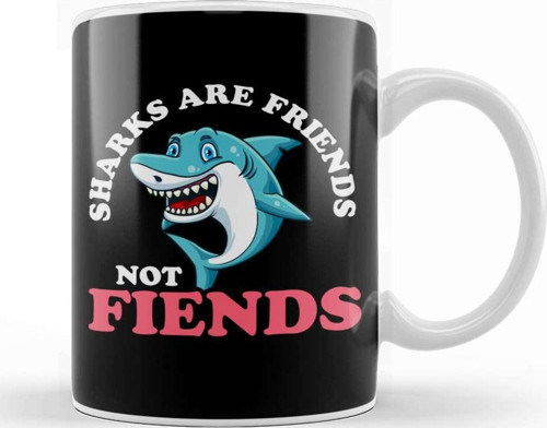 Funny Sharks Are Friends Not Fiends Cute Shark Pun Kupa Bardak Porselen