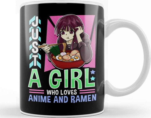 Just A Girl Who Loves Anime And Ramen Funny Foodie Kupa Bardak Porselen