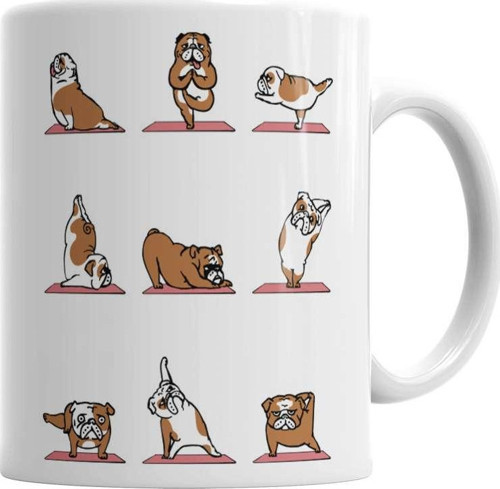 Bulldog Yoga Pug Köpek Kupa Bardak Porselen