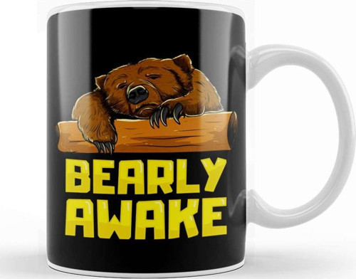 Bearly Awake Sleeping Bear Funny Barely Sleepy Pun Kupa Bardak Porselen