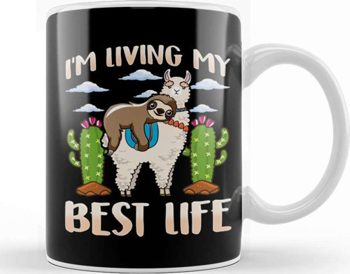 Cute Sloth & Llama Living My Best Life Sleepy Lazy Kupa Bardak Porselen