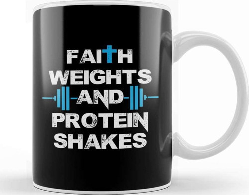 Funny Faith Weights And Protein Shakes Gym Workout Kupa Bardak Porselen