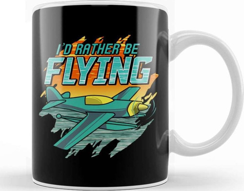 I D Rather Be Flying Retro Airplane Pilot Aviation Kupa Bardak Porselen