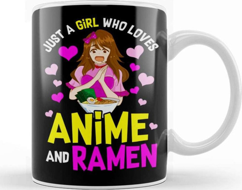 Just A Girl Who Loves Anime And Ramen Funny Foodie Kupa Bardak Porselen