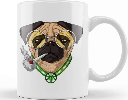 Pug Smoking Weed Köpek Kupa Bardak Porselen