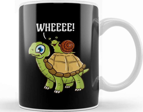 Cute & Funny Snail Riding On Turtle Yelling Wheee Kupa Bardak Porselen