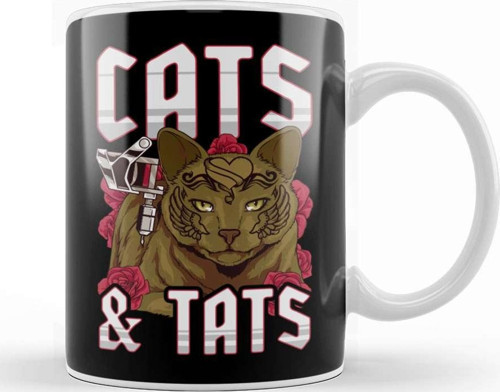 Funny Cats & Tats Inked Tattoo Obsessed Cat Lover Kupa Bardak Porselen