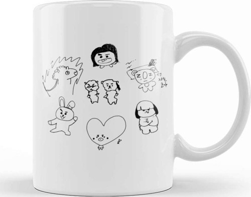 Bts Bt21 Drawing Black Kupa Bardak Porselen