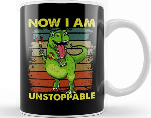 Now I Am Unstoppable Trex Funny Dinosaur Arms Pun Kupa Bardak Porselen