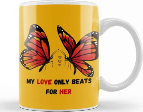For Her Gift My Love Only Beats For Her Butterfly Kupa Bardak Porselen