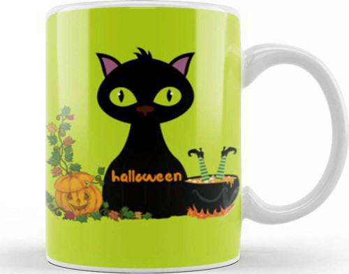 Black Cat Happy Halloween 2021 Kupa Bardak Porselen