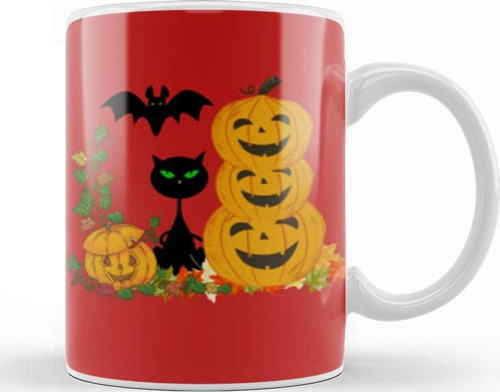 Black Cat Happy Halloween 2021 Kupa Bardak Porselen