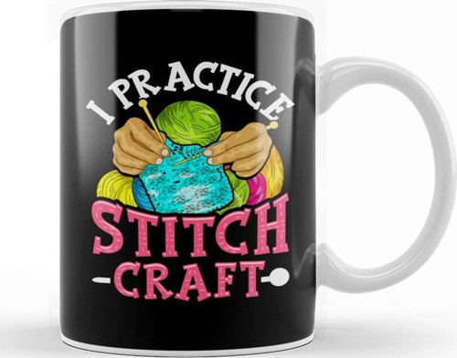 I Practice Stitch Craft Funny Cross Stitching Pun Kupa Bardak Porselen
