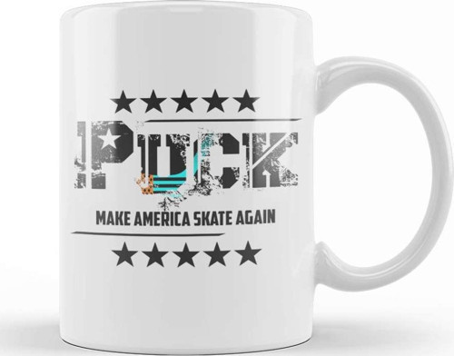 Puck Make America Skate Again Funny Hockey Player Kupa Bardak Porselen