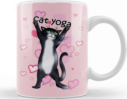 Black And White Cat Yoga Time Kupa Bardak Porselen