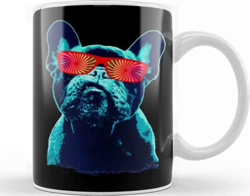 French Bulldog 80S Style Neon Kupa Bardak Porselen