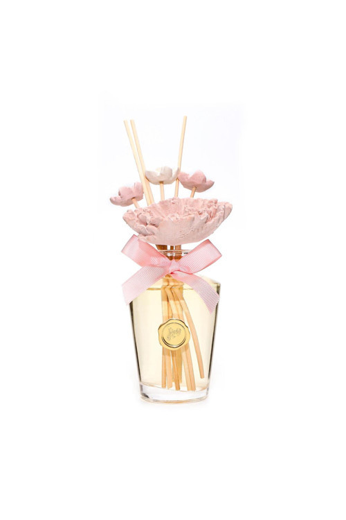 130 ml Pembe Çiçek Seramik Taş Bambu Çubuklu Garden Rose-Pudra Oda Kokusu
