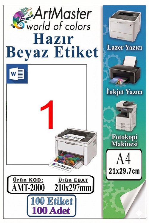 A4 Hazır Beyaz Etiket 210x297mm 100 Sayfa 1 Paket Kendinden Yapışkanlı Fotokopi Lazer İnkjet Kağıdı Yazıcılar İle Uyumlu