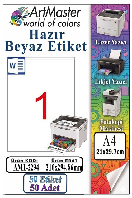 A4 Hazır Beyaz Etiket 210x294.86mm 50 Sayfa 1 Paket Kendinden Yapışkanlı Fotokopi Lazer İnkjet Kağıdı Yazıcılar İçin