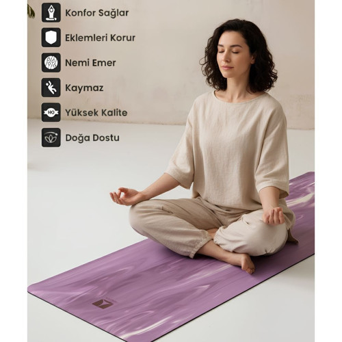 Kaydırmaz Doğal Kauçuk Yoga ve Pilates Matı Mor Desenli Kaymaz Egzersiz Matı