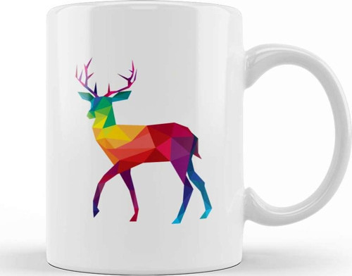 Geometric Animal Rainbow Deer Kupa Bardak Porselen
