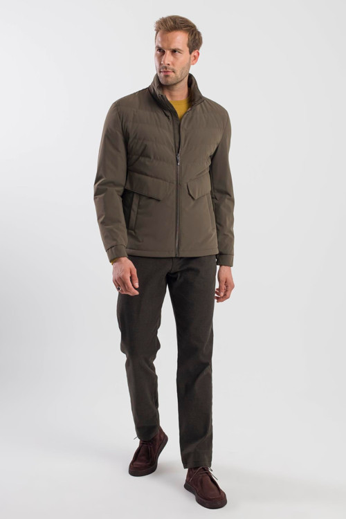Haki Comfort Fit Dik Yaka Spor Mont
