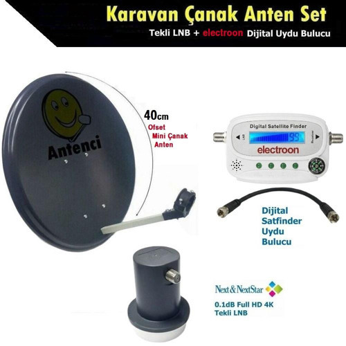 40cm Karavan Çanak Anten Seti + Next Tekli LNB + electroon Dijital Uydu Bulucu