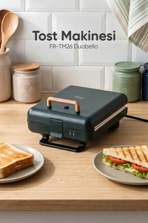 FR-TM26 Duobello Çıkarılabilir Plakalı 4 Dilim Yeşil Tost Makinesi