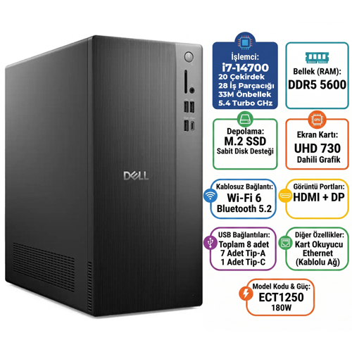 Tower Intel Core i7-14700 32GB 512GB SSD Ubuntu Masaüstü Bilgisayar ECT1250_RPLSR007_U 001