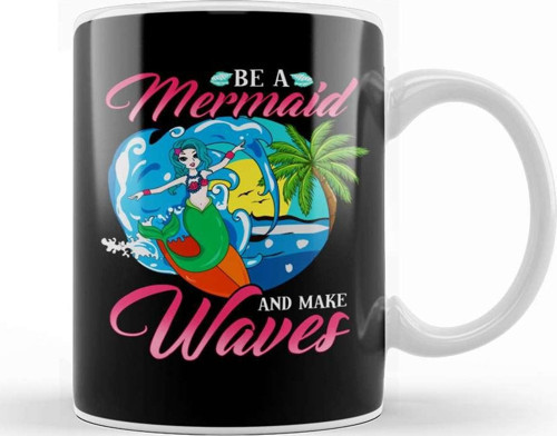 Be A Mermaid And Make Waves Adorable Mermaid Pun Kupa Bardak Porselen