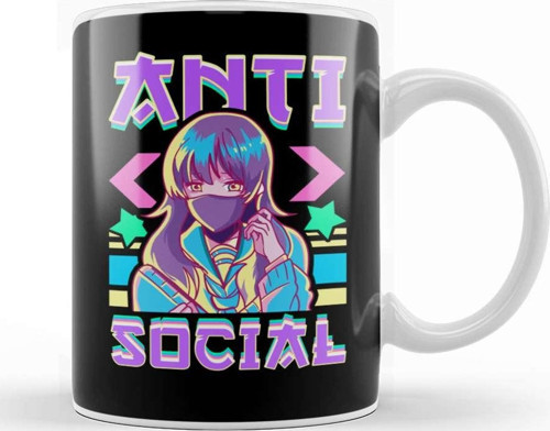 Cute Anti Social Vaporwave Anime Girl Antisocial Kupa Bardak Porselen