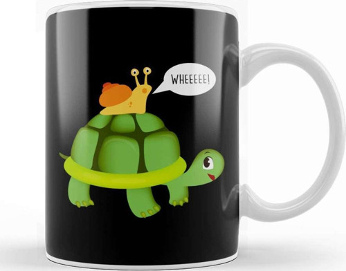 Cute Snail Riding On Turtle Yelling Whee Animals Kupa Bardak Porselen
