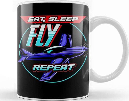Eat Sleep Fly Repeat Airplane Pilot Aviation Pun Kupa Bardak Porselen