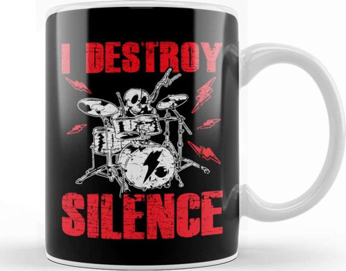 Funny I Destroy Silence Drummer Awesome Drumming Kupa Bardak Porselen